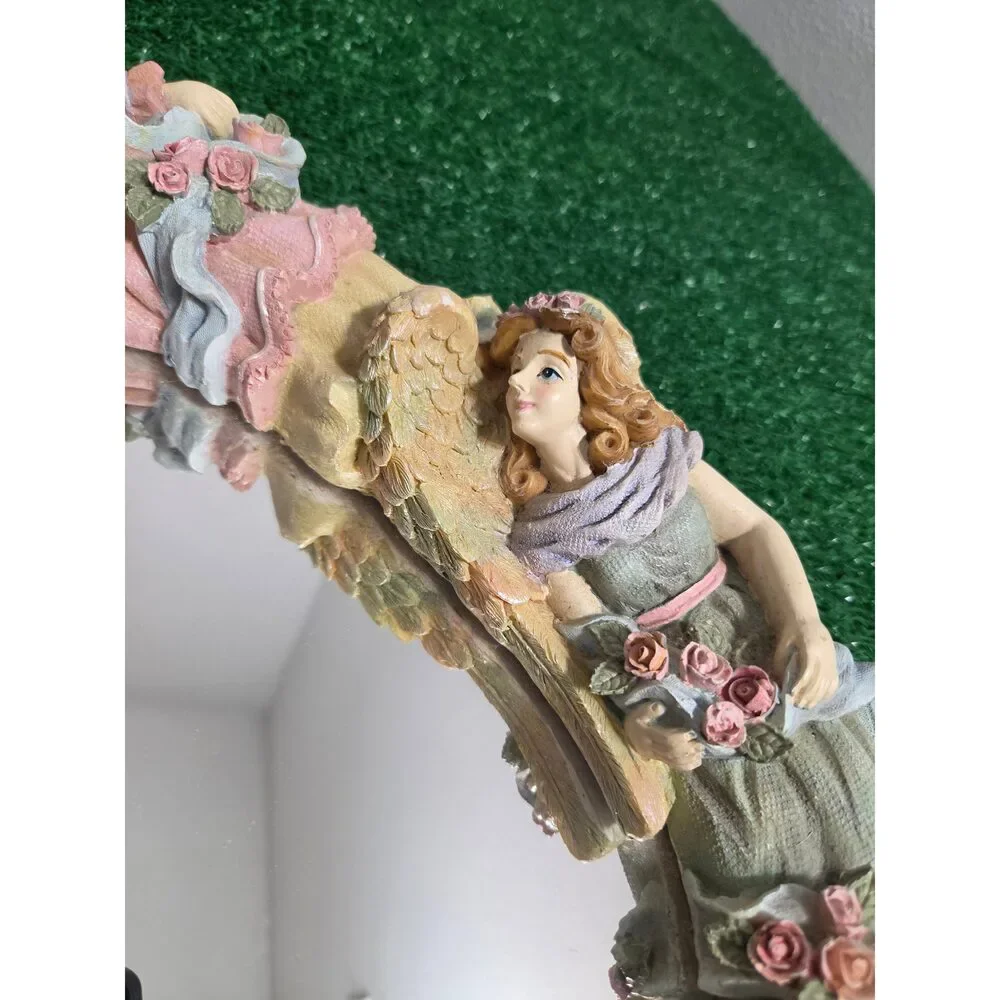 Vintage Jamy Inc. 3D Four Angels & Roses Oval Wall Mirror Shabby Chic Decor